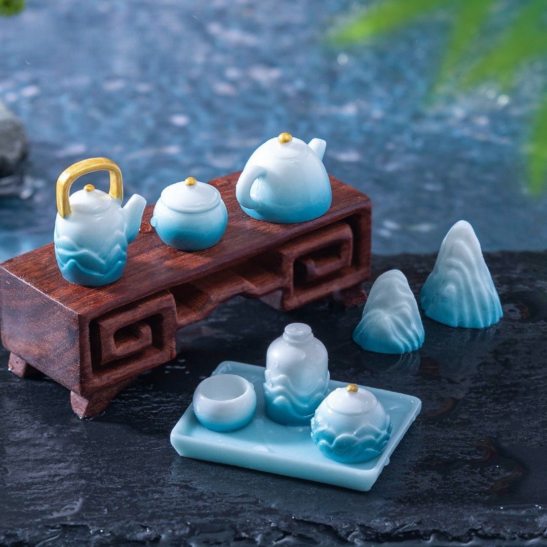 微景观创意仿真国风青山茶具 娃娃屋diy装饰品配件微缩桌面小摆件,淘宝优惠券,粉丝福利购,淘宝优惠卷