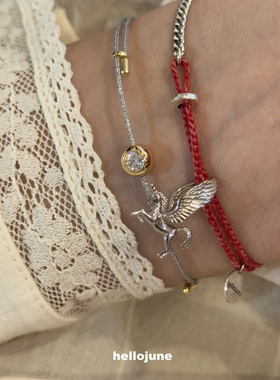 hellojune 莫桑钻925银小圆球红色手绳银色手绳手链