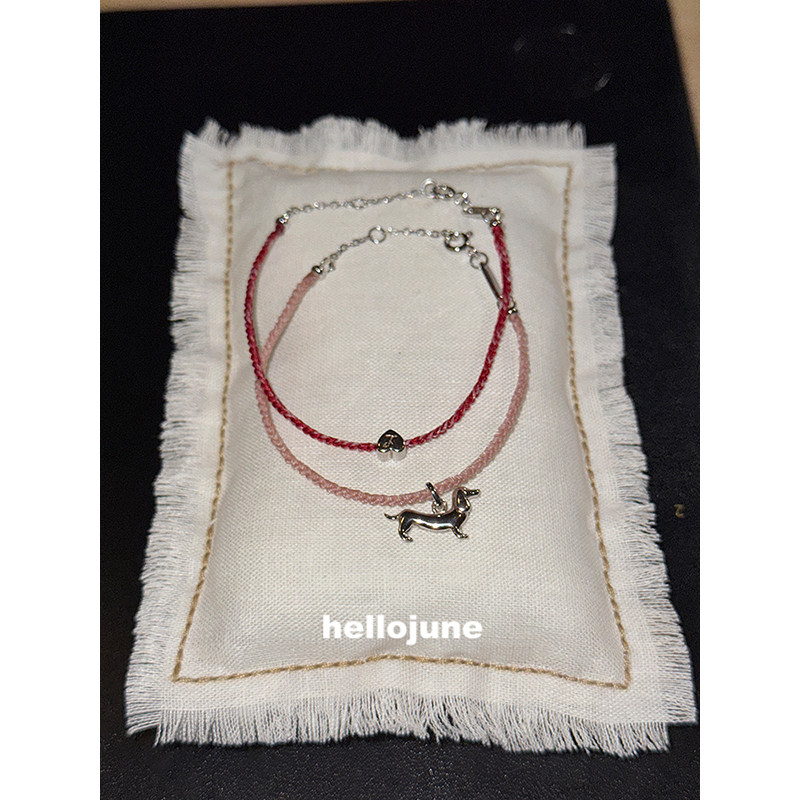 hellojune S925银 手工制作手绳叠戴手链 腊肠狗爱心系列彩色手绳,淘宝优惠券,粉丝福利购,淘宝优惠卷