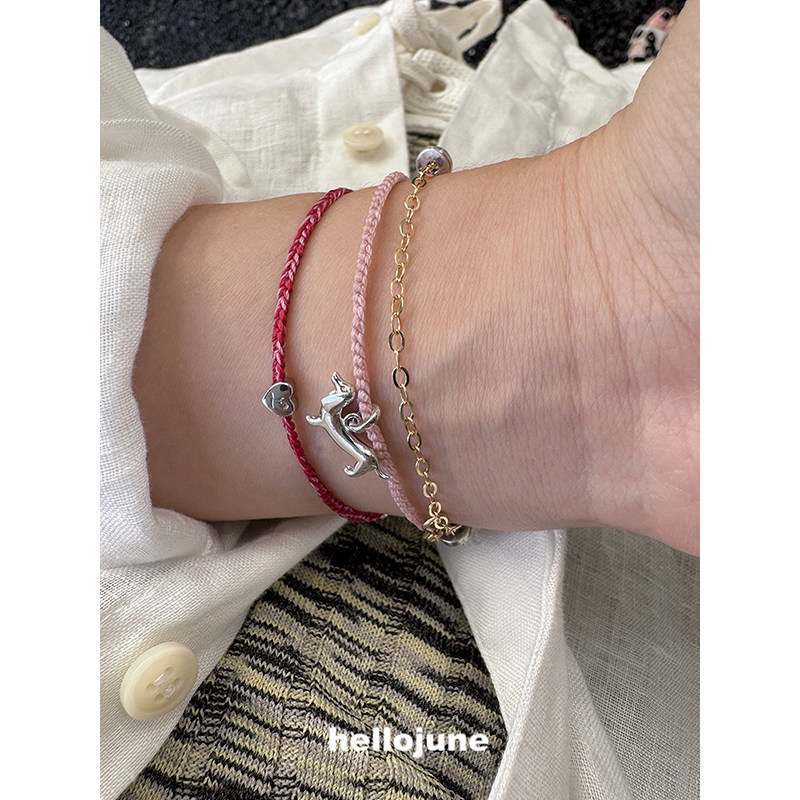 hellojune S925银 手工制作手绳叠戴手链 腊肠狗爱心系列彩色手绳,淘宝优惠券,粉丝福利购,淘宝优惠卷