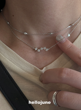 hellojune s925通体纯银 礼物季精致星星项链 叠搭间隔小圆锁骨链