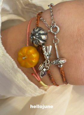 hellojune 通体925银做旧小南瓜 橘色杂线手绳万圣节手链