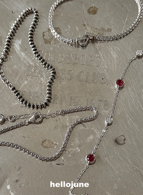 hellojune S925银 叠戴手链蛇链 做旧复古圆珠银手链 满钻款