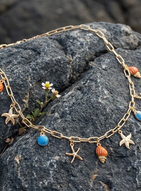 辣辣家欧美风复古度假风女小众设计感高级气质百搭海星贝壳腰链