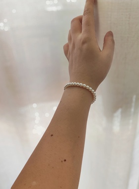 5m小米珠施家珍珠精致极简约强光白色串珠手链厚镀金品质爱心流苏