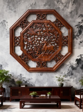 东阳木雕挂件香樟竹报平安中式玄关客厅沙发壁饰背景墙壁挂装饰画