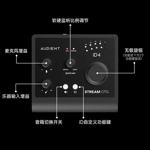 Audient iD4/14 Stream OTG声卡专业录音手机电脑直播K歌外置声卡 - 图3