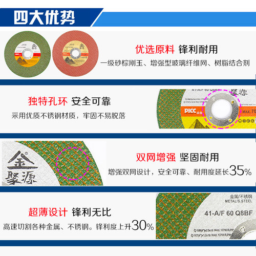 金聚源不锈钢切割片金属手砂轮超薄切片打磨片砂轮片107×1.2×16 - 图2