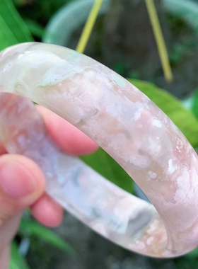 60.4圈天然粉绿色樱花玛瑙手镯网红女款百搭飘花转好运手环礼物