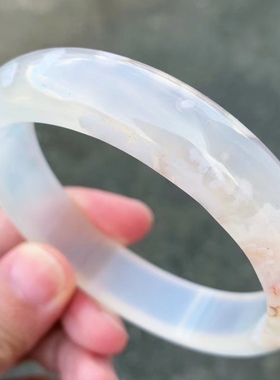 59.5圈天然冰透白色樱花玛瑙手镯网红女款百搭飘花转好运手环礼物