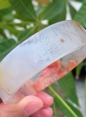 冰透西柚色樱花玛瑙女生玉髓手镯