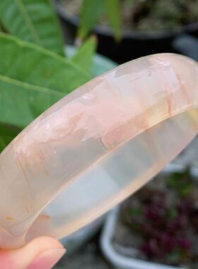 柠檬黄樱花冰透老料粉色玛瑙手镯