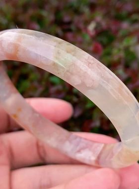 粉红色百搭飘花转好运玛瑙手镯