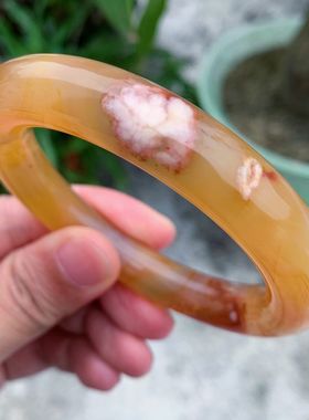 樱花玛瑙焦糖色海洋玉髓胖圆条