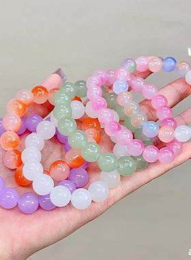 不锈钢玻璃手链 琉璃水晶玻璃手串女学生盘玩手链圆珠链手首饰品