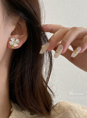 合金合成锆石耳饰 百搭四叶草耳环简约时尚气质耳钉耳饰淑女轻奢