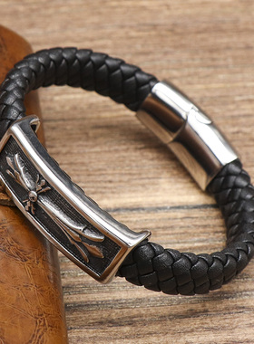 欧美十字童军黑色编织百搭潮手链