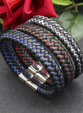 欧美风复古黑色百搭刻字手环