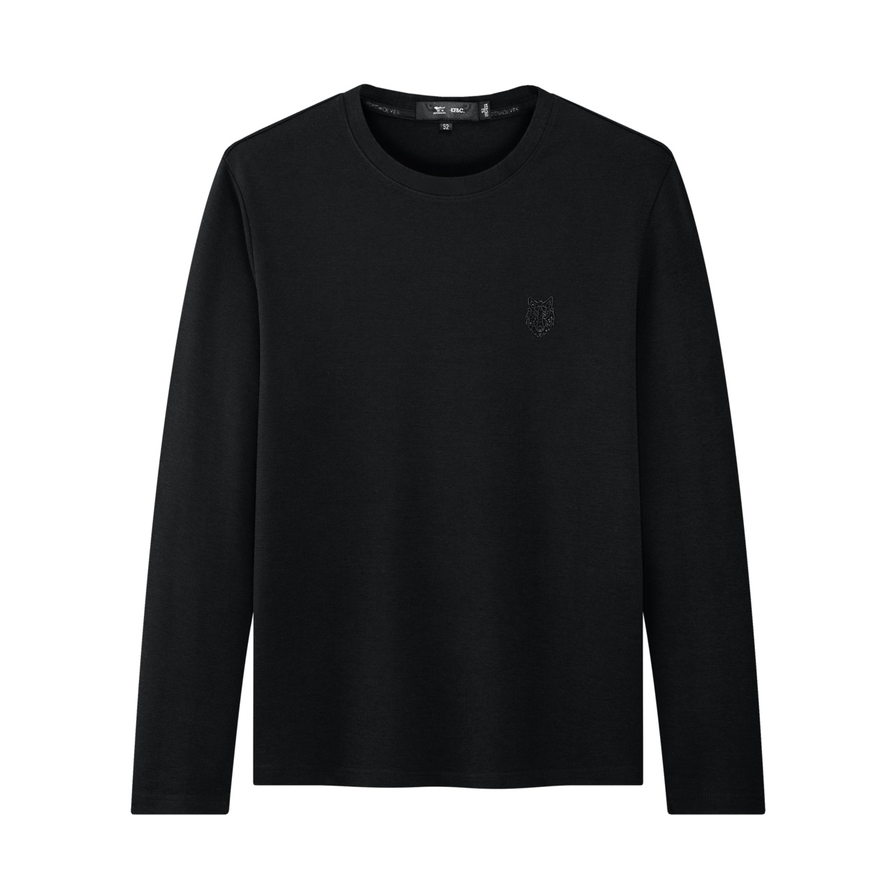 七匹狼男装长袖圆领T恤净色斜纹易打理休闲男士上衣