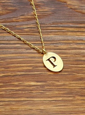 亚光磨花镀金字母P小清新森女文艺范简洁百搭创意复古风小项链