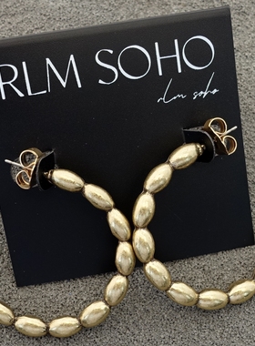 拉睦RLM SOHO做旧金银球节C字中世纪古典宫廷风文艺范耳钉针环饰