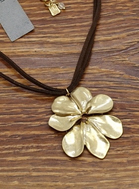 西洋欧美风设计师腔调森女文艺术气质网红潮人金色花朵吊坠项链