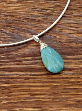 欧美风湖蓝水滴石头手工绕丝设计师气质森女文艺范潮人个性项圈