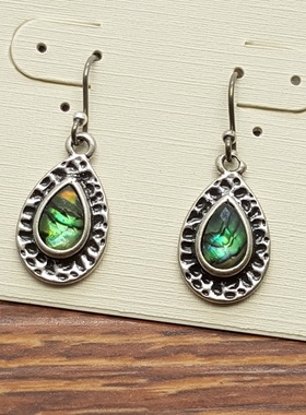 胶块包裹鲍贝母贝珠小水滴造型简洁百搭森女vintage耳环项链套装