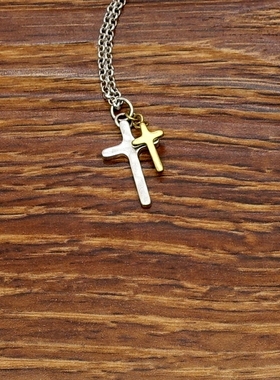 西洋欧美风双色十字架森女文艺范简洁百搭复古VNTAGE项链
