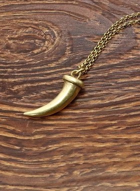 哑光金色牛气冲天小牛角森女文艺范复古VINTAGE简洁百搭项链