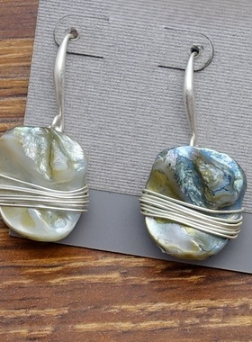 欧美风手工绕丝异型珍贝母贝壳森女文艺气质潮人耳环坠项圈套装