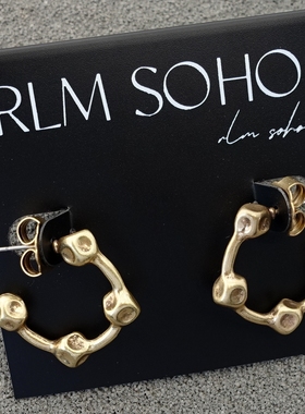 拉睦RLM SOHO做旧金银双色球节几何造型森女文艺范复古耳环针饰品
