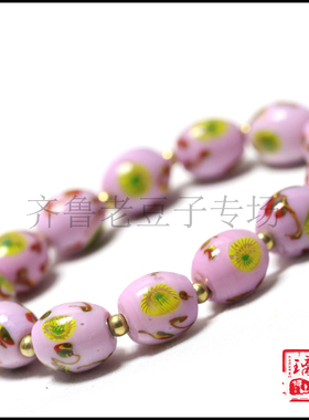 博山手工老琉璃珠子12*14毫米金红香芋粉色橄榄型古法琉璃凤眼珠