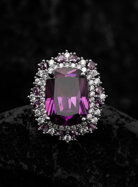 高级感紫色项链耳环戒指三件套