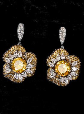 黄色彩宝项链耳环戒子三件套