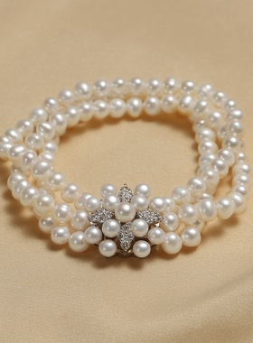 白色淡水珍珠设计感多层珍珠手链法式优雅时尚气质