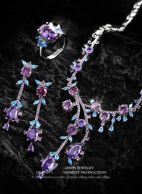 夸张水晶时尚复古耳环项链两件套