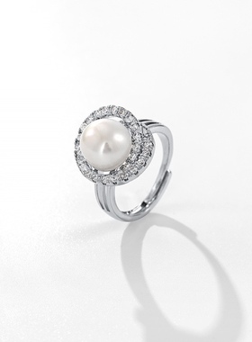 10-11mm天然淡水珍珠戒指小众个性时尚指环简约时尚开口食指戒