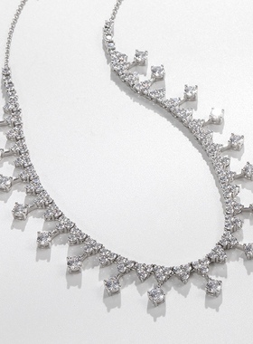 s925银欧美奢华高级感满钻项链时尚大气个性高端晚宴锁骨链颈链