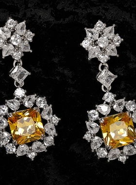 彩宝款黄色时尚大气个性奢华项链耳环戒指手链四件套气质高雅饰品