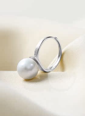 925银时尚11-12mm淡水珍珠戒指小众设计感开口食指戒冷淡风指环潮