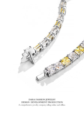 s925纯银方形黄色白色钻石手链时尚气质高雅奢华小众高级感手圈