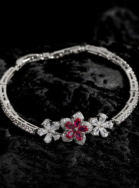 小花彩宝项链耳环戒指手链四件套