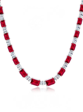 s925银高级感奢华红色满钻项链时尚大气合成立方氧化锆锁骨链