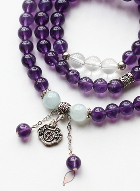 原创设计紫水晶长命锁银手链女