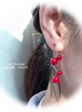 原创设计ins手工朱砂925银耳环女