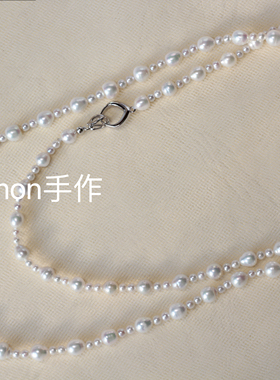 天然珍珠项链极光米珠叠戴长款毛衣链925银高级感百搭2025新款女