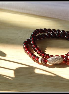 原创设计925银天然石榴石手链女