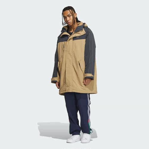 Adidas官方正品三叶草男2023冬季长款运动连帽棉服夹克外套IU4790 - 图1
