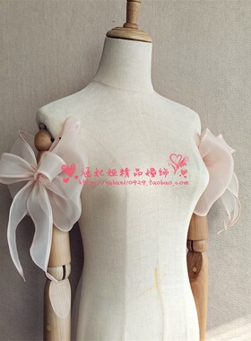 新娘抹胸婚纱礼服小裙子配饰可爱甜美桔粉色蝴蝶结松紧小袖